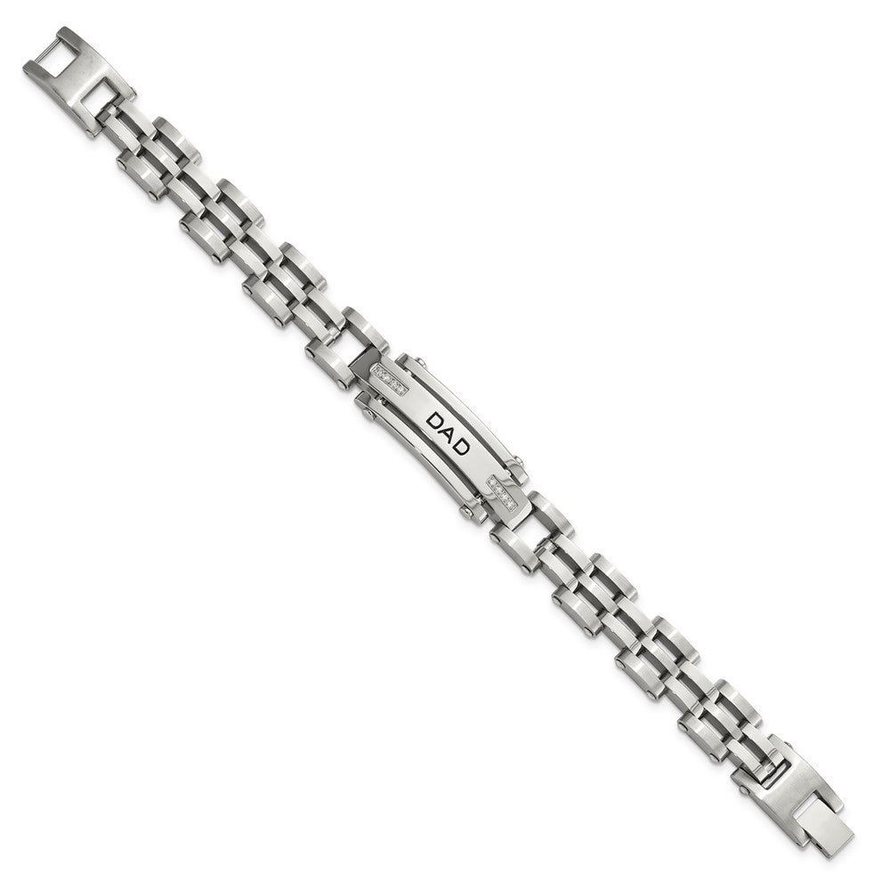 Stainless Steel Chisel Polished With Cz Dad 8.5 Inch Bracelet