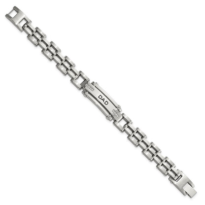 Stainless Steel Chisel Polished With Cz Dad 8.5 Inch Bracelet