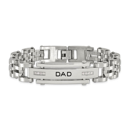 Stainless Steel Chisel Polished With Cz Dad 8.5 Inch Bracelet