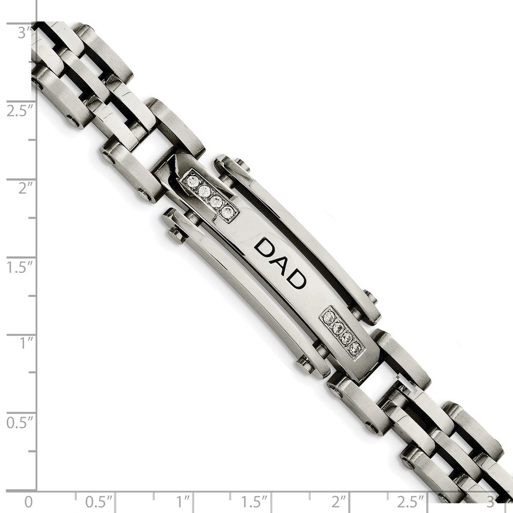 Stainless Steel Chisel Polished With Cz Dad 8.5 Inch Bracelet