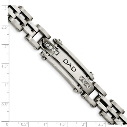 Stainless Steel Chisel Polished With Cz Dad 8.5 Inch Bracelet