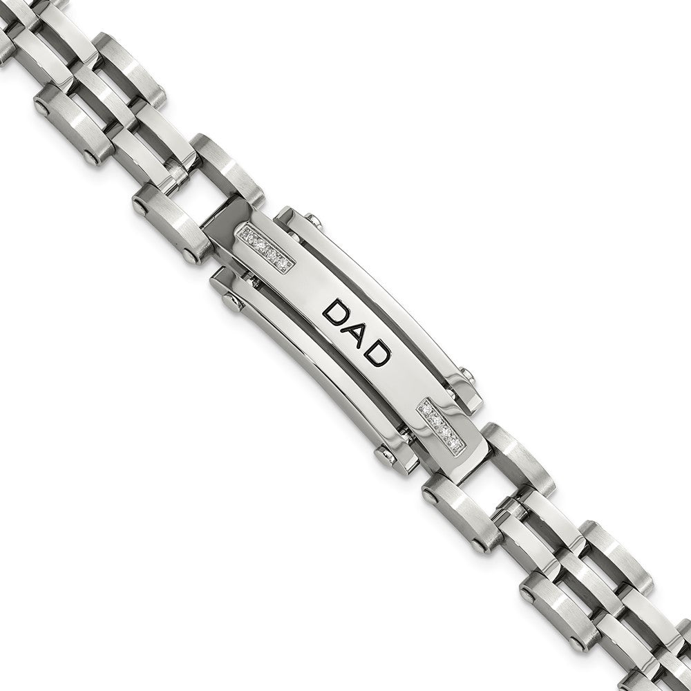 Stainless Steel Chisel Polished With Cz Dad 8.5 Inch Bracelet