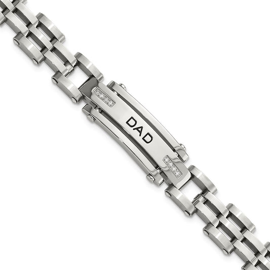 Stainless Steel Chisel Polished With Cz Dad 8.5 Inch Bracelet