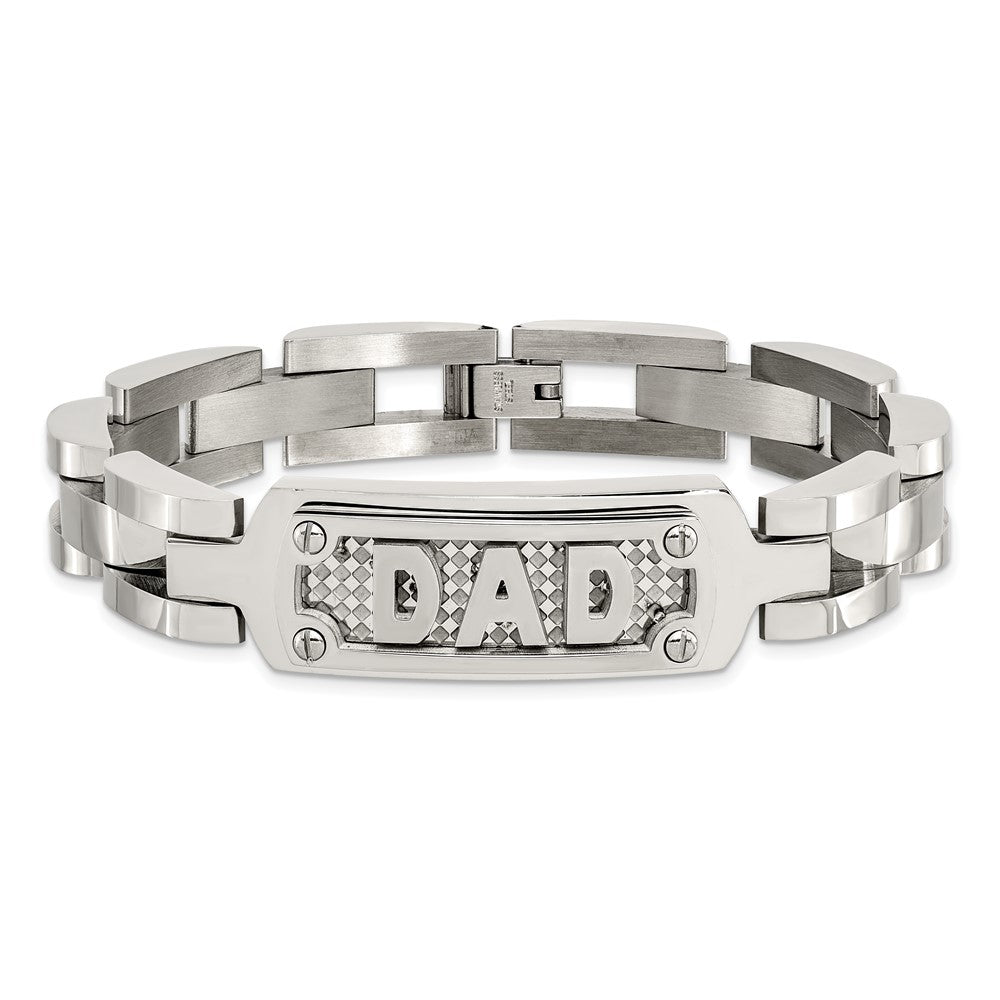 Stainless Steel Chisel Polished And Textured Dad 8.5 Inch Bracelet
