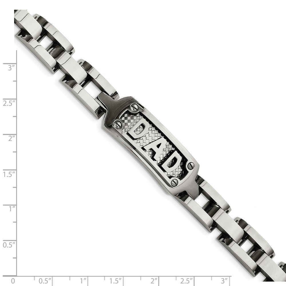 Stainless Steel Chisel Polished And Textured Dad 8.5 Inch Bracelet