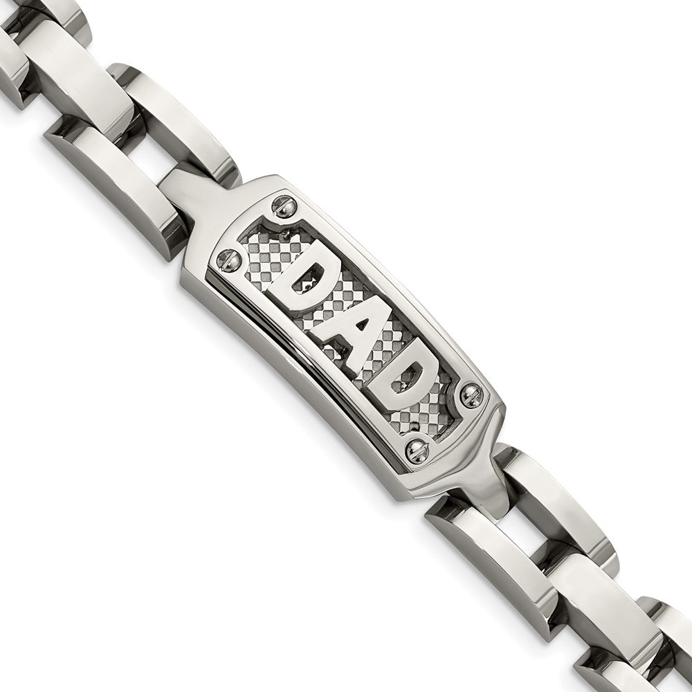 Stainless Steel Chisel Polished And Textured Dad 8.5 Inch Bracelet