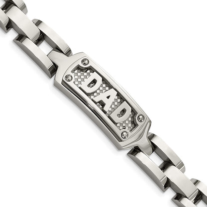 Stainless Steel Chisel Polished And Textured Dad 8.5 Inch Bracelet
