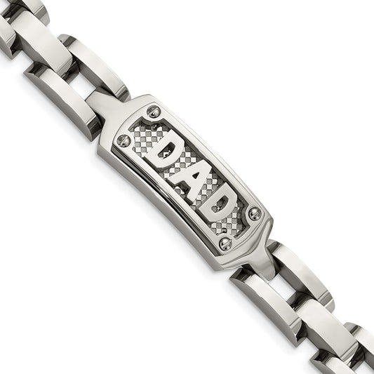 Stainless Steel Chisel Polished And Textured Dad 8.5 Inch Bracelet