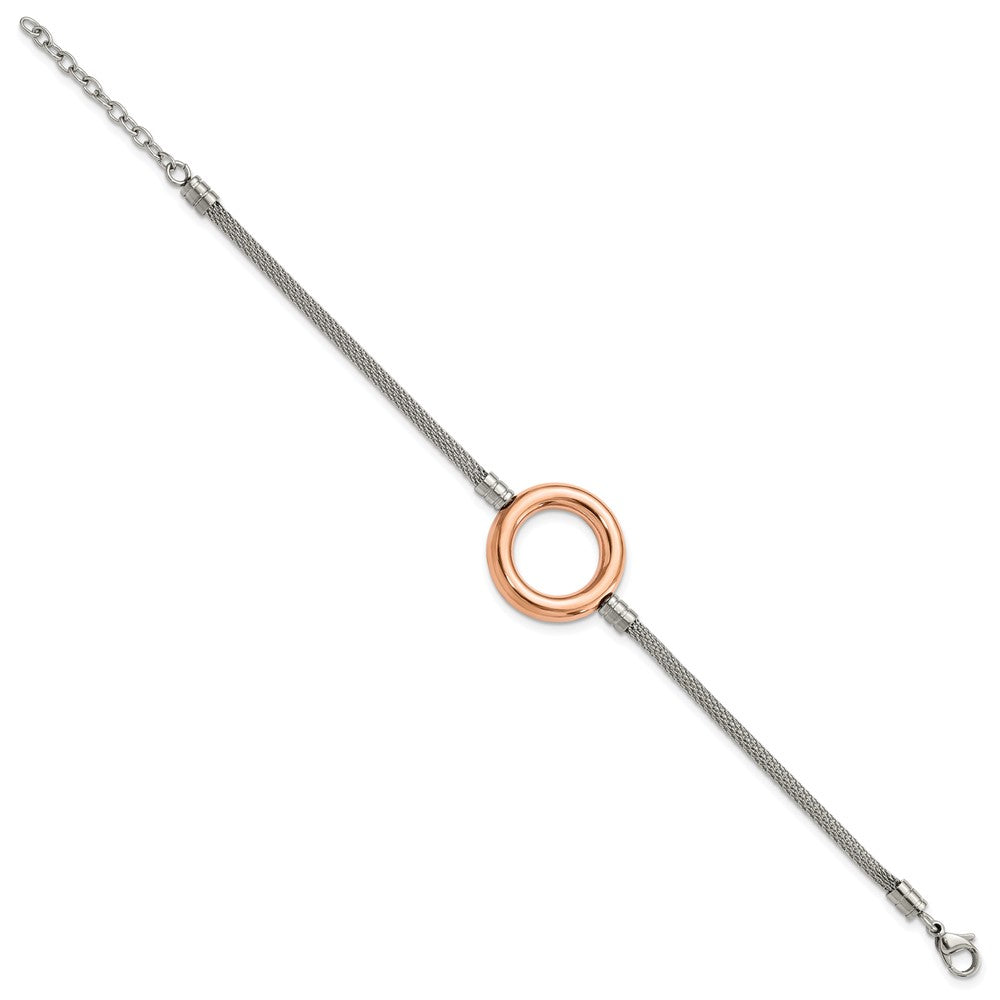 9.25 Inch Stainless Steel Pink Pvd-Plated Circle Mesh W/1.5In Ext Bracelet