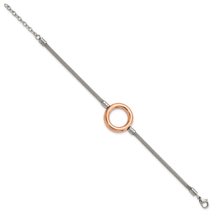 9.25 Inch Stainless Steel Pink Pvd-Plated Circle Mesh W/1.5In Ext Bracelet