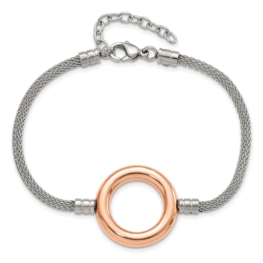 9.25 Inch Stainless Steel Pink Pvd-Plated Circle Mesh W/1.5In Ext Bracelet