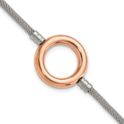 9.25 Inch Stainless Steel Pink Pvd-Plated Circle Mesh W/1.5In Ext Bracelet