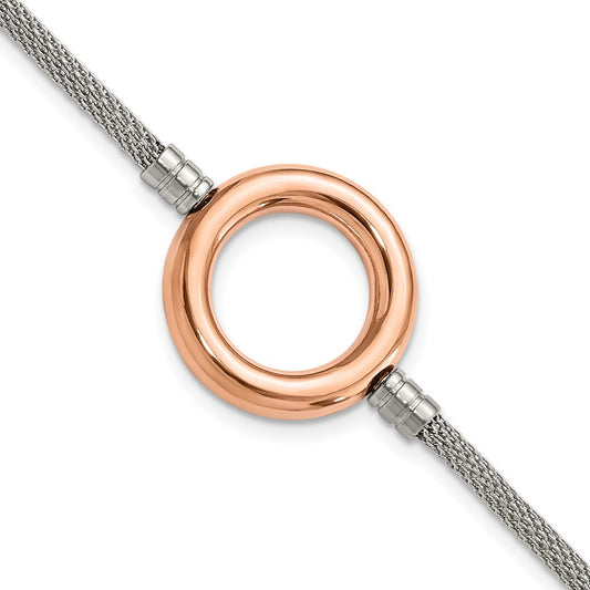 9.25 Inch Stainless Steel Pink Pvd-Plated Circle Mesh W/1.5In Ext Bracelet