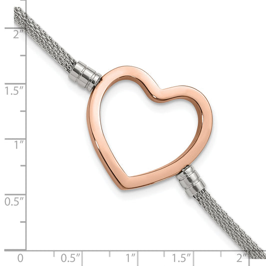 9.25 Inch Stainless Steel Pink Pvd-Plated Heart Mesh W/ 1.5In Ext Bracelet