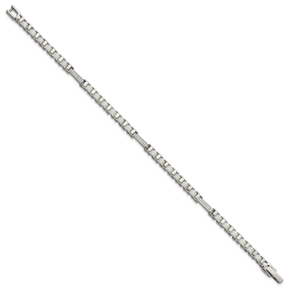 7.5 Inch Stainless Steel Polished Cz & White Ceramic Link Bracelet