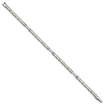 7.5 Inch Stainless Steel Polished Cz & White Ceramic Link Bracelet