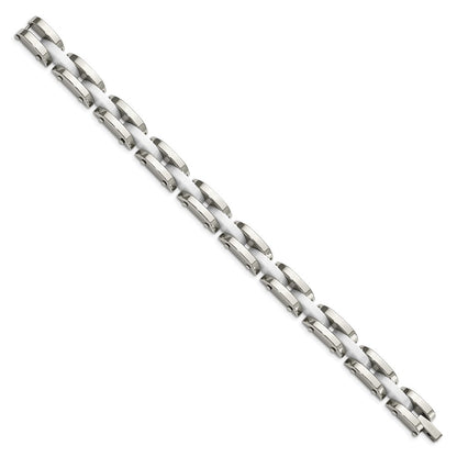 Stainless Steel Chisel Polished With White Ceramic 7.5 Inch Link Bracelet