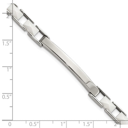 7.5 Inch Stainless Steel & White Ceramic Bar Bracelet