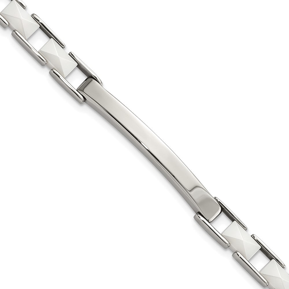 7.5 Inch Stainless Steel & White Ceramic Bar Bracelet