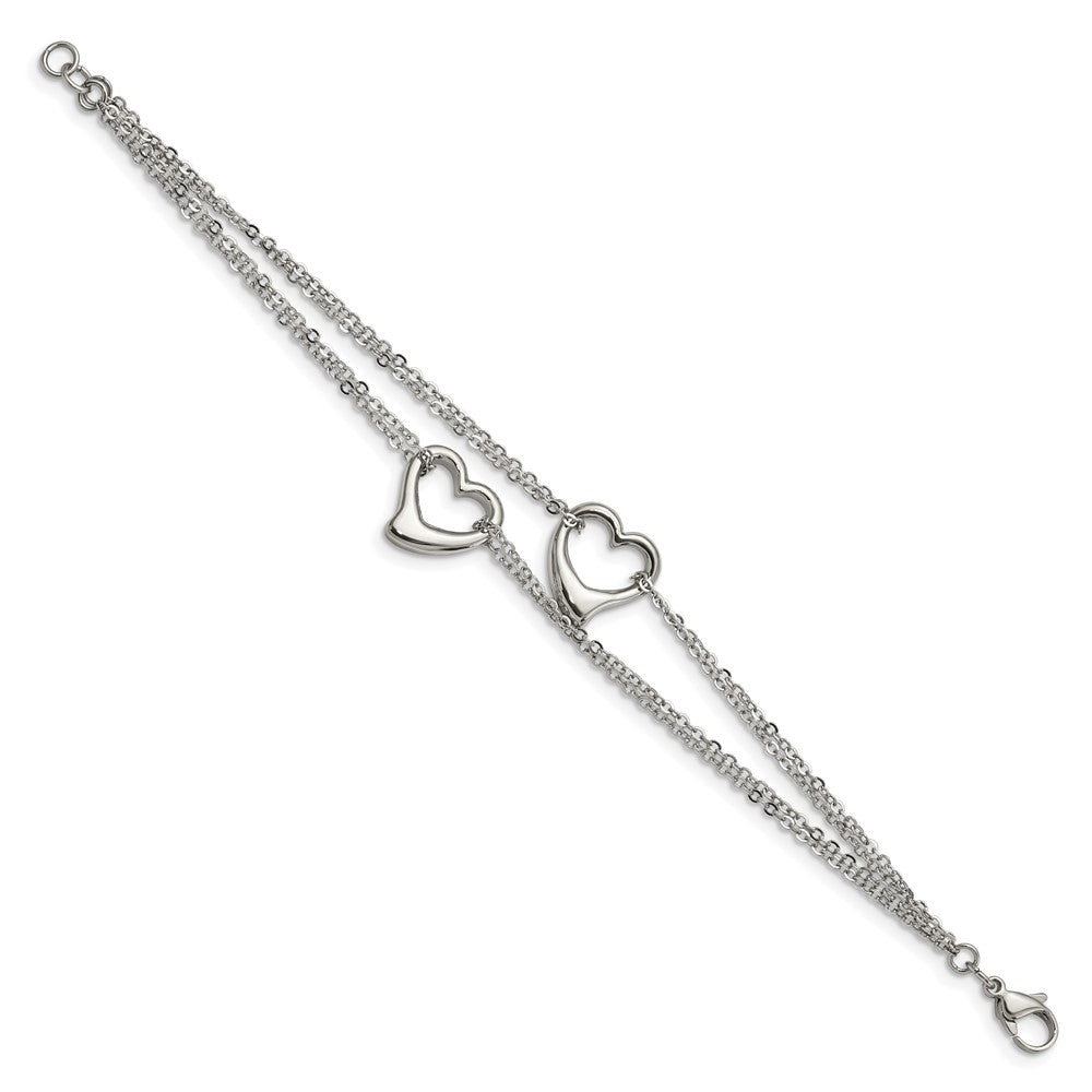 Stainless Steel Chisel Polished Cutout Hearts 7 Inch Multi-Strand Bracelet