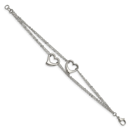 Stainless Steel Chisel Polished Cutout Hearts 7 Inch Multi-Strand Bracelet
