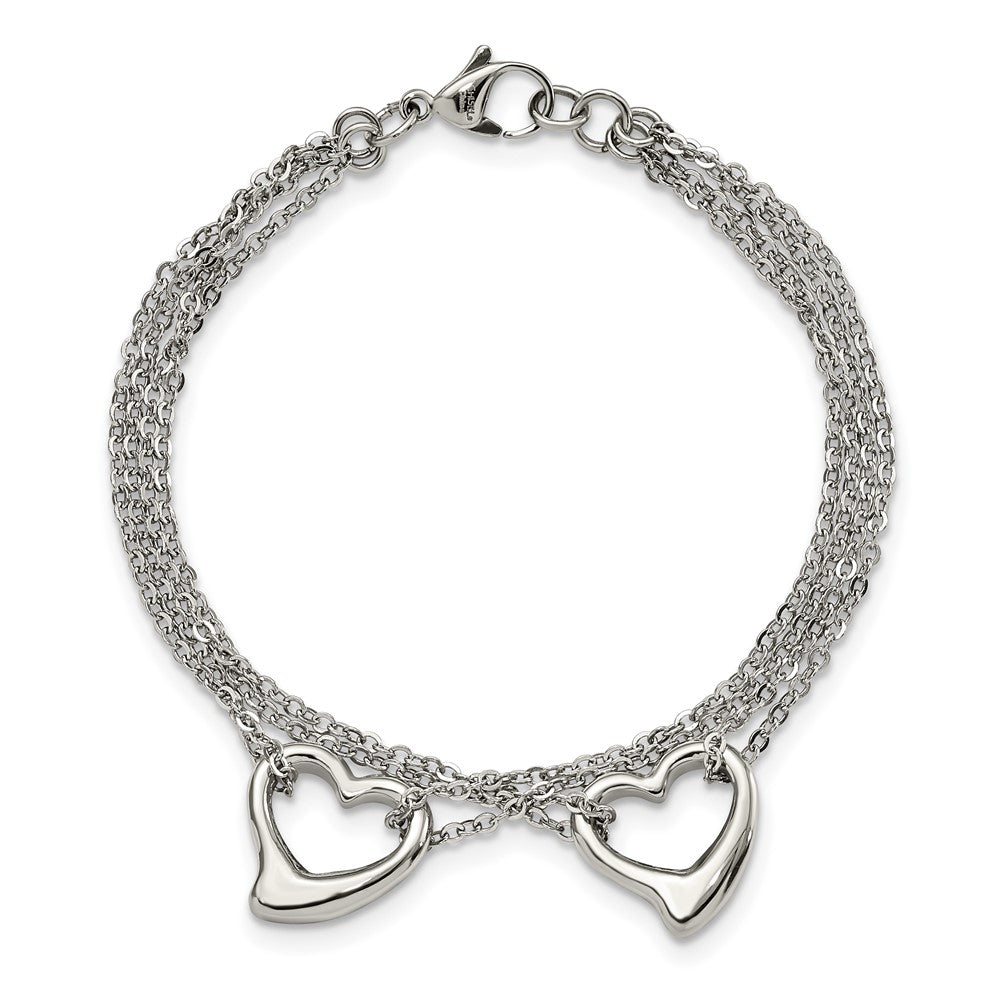 Stainless Steel Chisel Polished Cutout Hearts 7 Inch Multi-Strand Bracelet