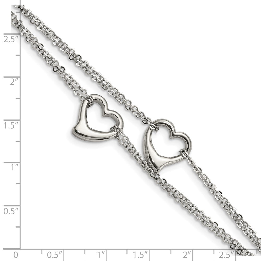 Stainless Steel Chisel Polished Cutout Hearts 7 Inch Multi-Strand Bracelet