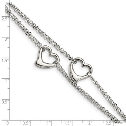 Stainless Steel Chisel Polished Cutout Hearts 7 Inch Multi-Strand Bracelet