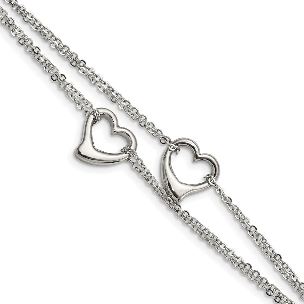 Stainless Steel Chisel Polished Cutout Hearts 7 Inch Multi-Strand Bracelet
