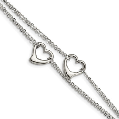 Stainless Steel Chisel Polished Cutout Hearts 7 Inch Multi-Strand Bracelet