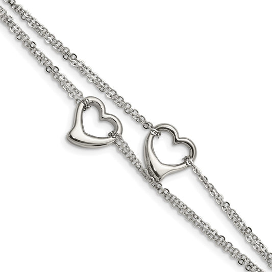 Stainless Steel Chisel Polished Cutout Hearts 7 Inch Multi-Strand Bracelet