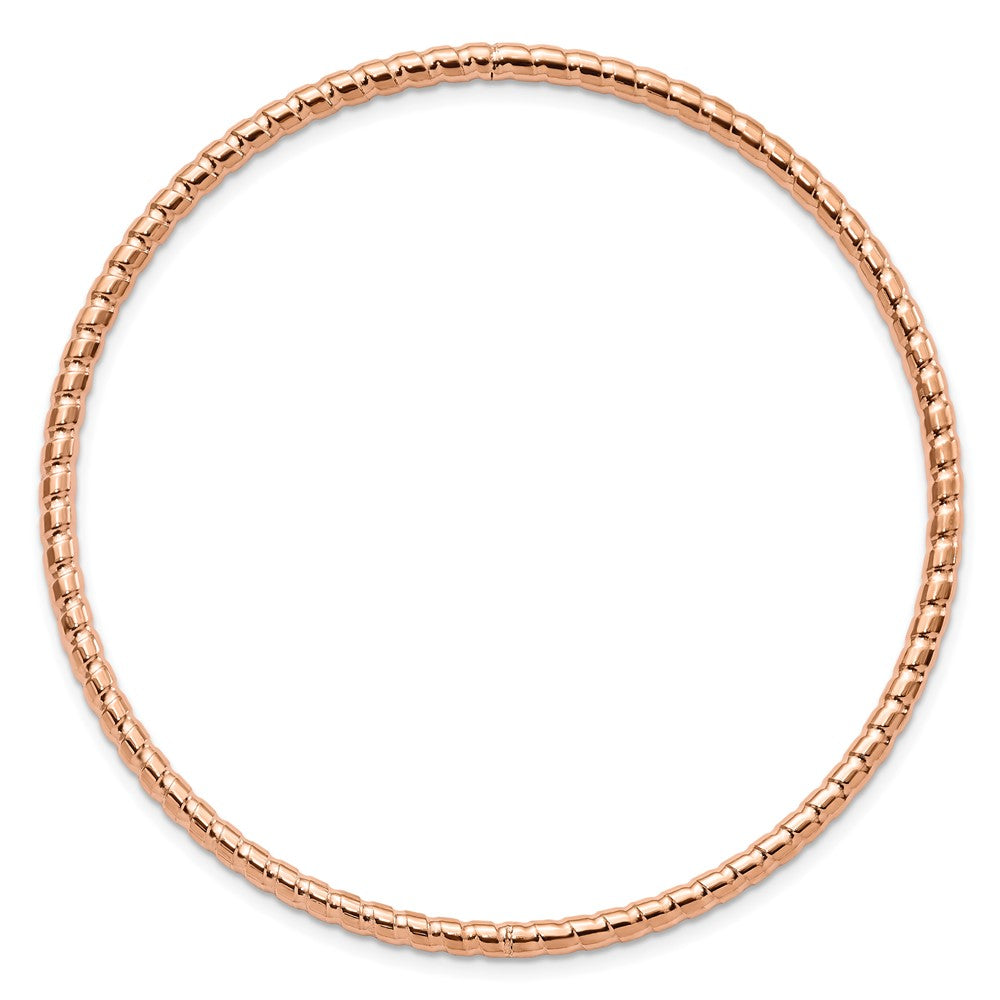 Stainless Steel Chisel Polished And Textured Rose Ip-Plated 3mm Bangle