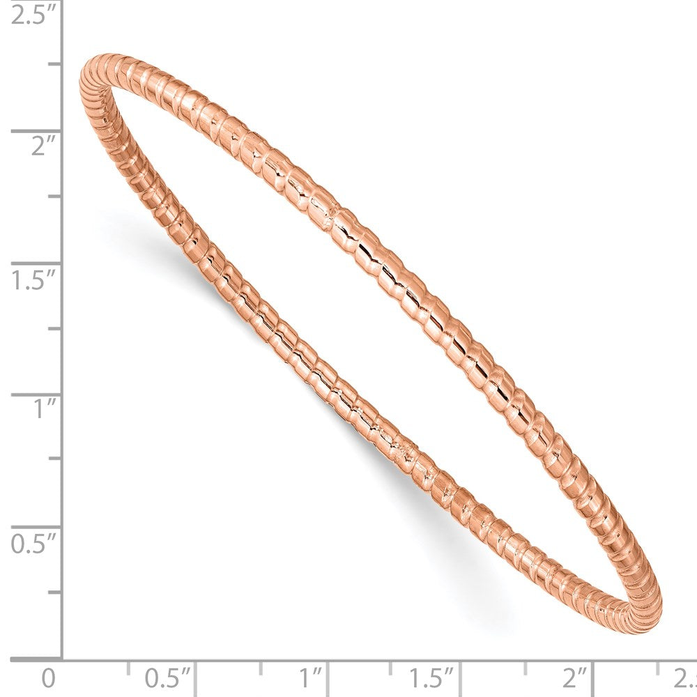 Stainless Steel Chisel Polished And Textured Rose Ip-Plated 3mm Bangle