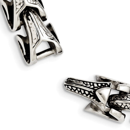 Stainless Steel Chisel Antiqued And Polished 8.5 Inch Dragon Scale Link Bracelet