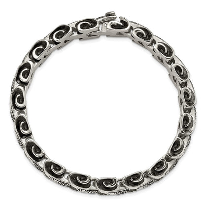 Stainless Steel Chisel Antiqued And Polished 8.5 Inch Dragon Scale Link Bracelet