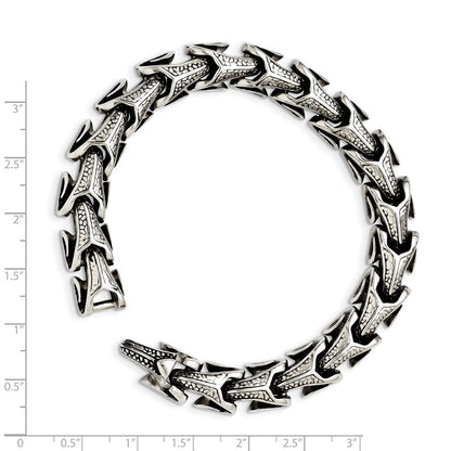 Stainless Steel Chisel Antiqued And Polished 8.5 Inch Dragon Scale Link Bracelet