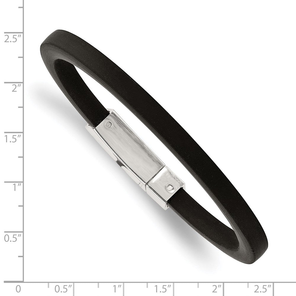 Stainless Steel Chisel Polished Black Rubber 8.5 Inch Bracelet