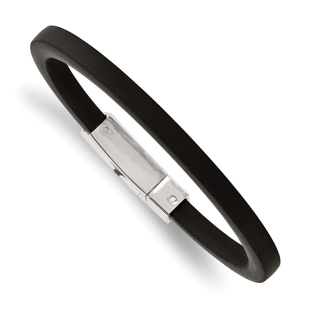 Stainless Steel Chisel Polished Black Rubber 8.5 Inch Bracelet