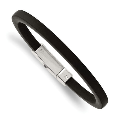 Stainless Steel Chisel Polished Black Rubber 8.5 Inch Bracelet
