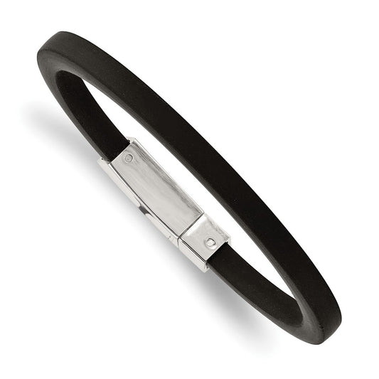 Stainless Steel Chisel Polished Black Rubber 8.5 Inch Bracelet