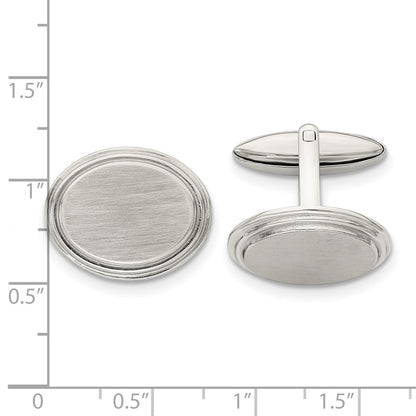 Stainless Steel Chisel Brushed And Polished Oval Cufflinks