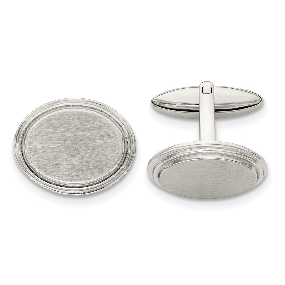 Stainless Steel Chisel Brushed And Polished Oval Cufflinks