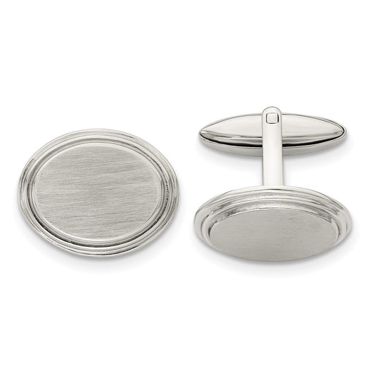 Stainless Steel Chisel Brushed And Polished Oval Cufflinks