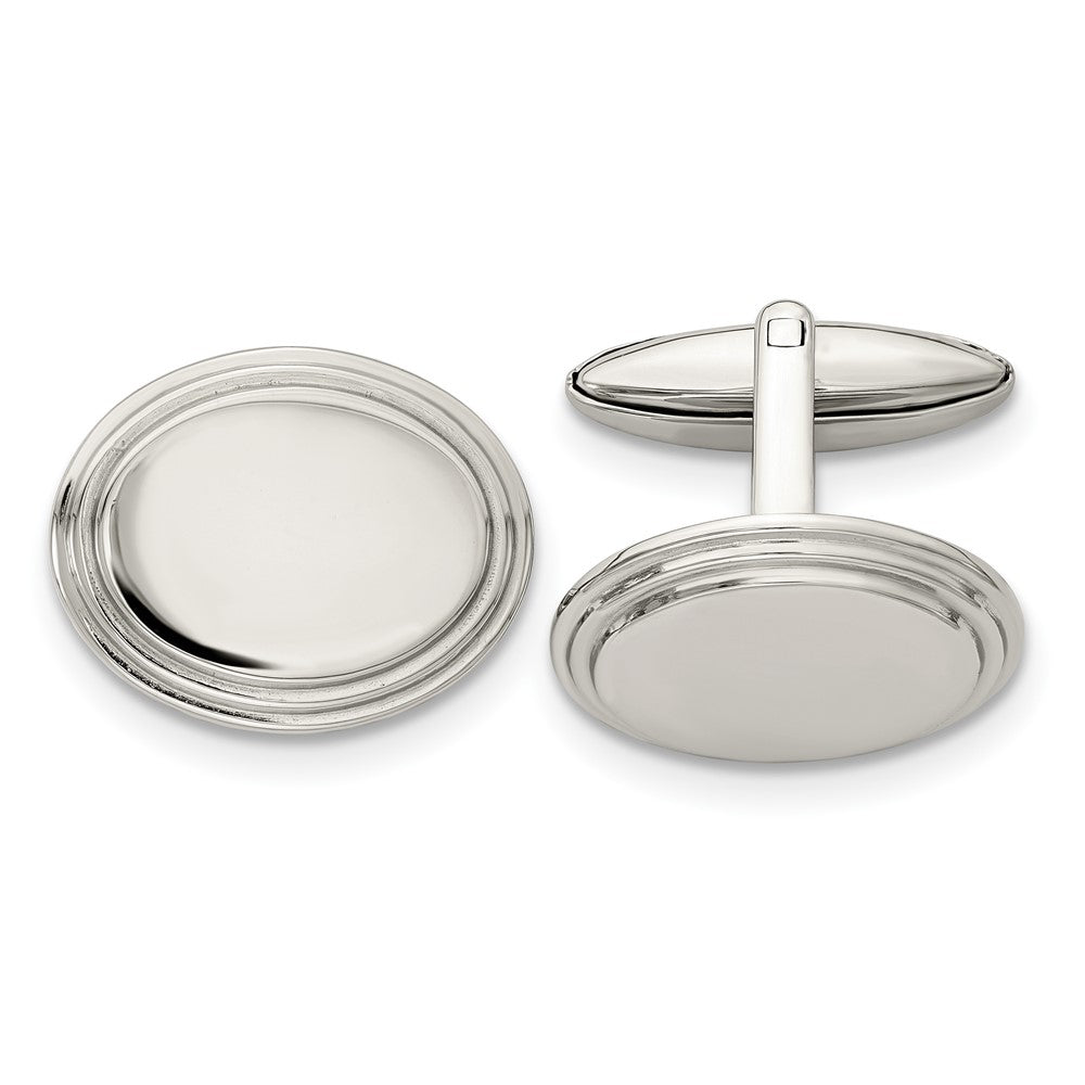 Stainless Steel Chisel Polished Oval Cufflinks