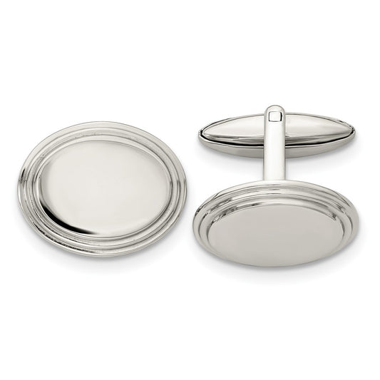 Stainless Steel Chisel Polished Oval Cufflinks