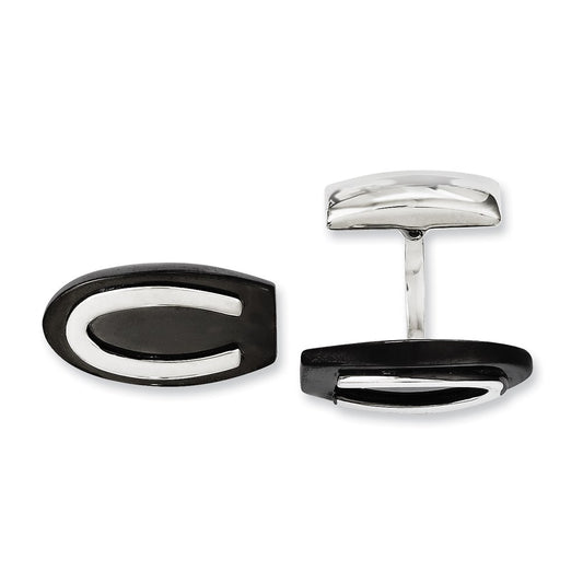 Stainless Steel Black Ip-Plated Oval Cufflinks