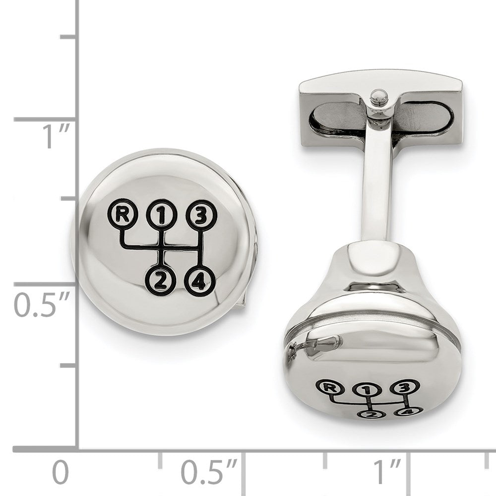 Stainless Steel Chisel Polished Enameled Stick Shift Design Cufflinks
