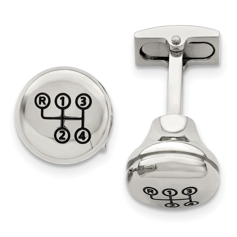 Stainless Steel Chisel Polished Enameled Stick Shift Design Cufflinks