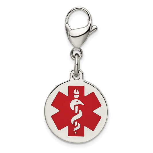 Stainless Steel Chisel Polished With Red Enamel Medical Id Charm
