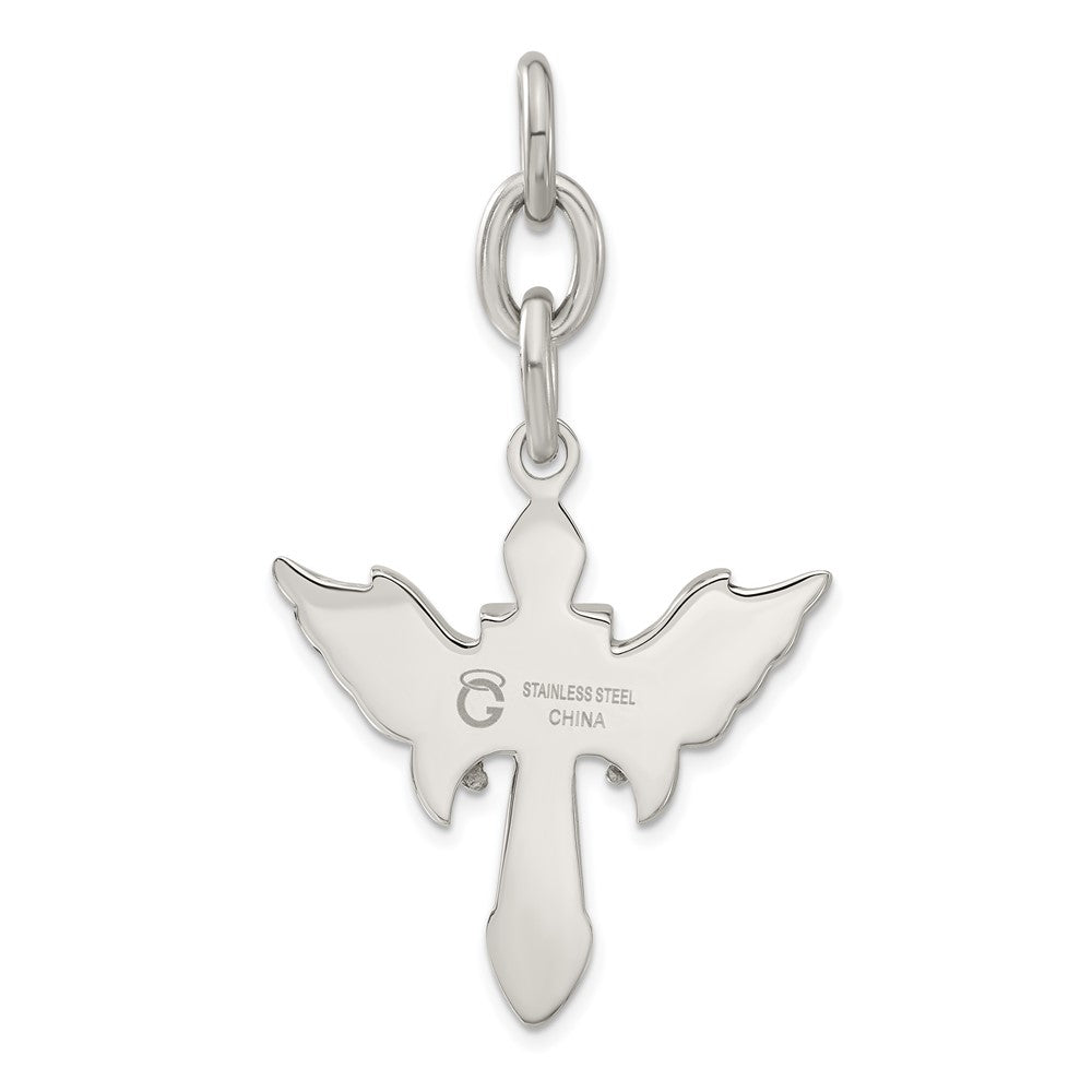 Stainless Steel Antiqued Wings W/ Cross Interchangeable Charm Pendant